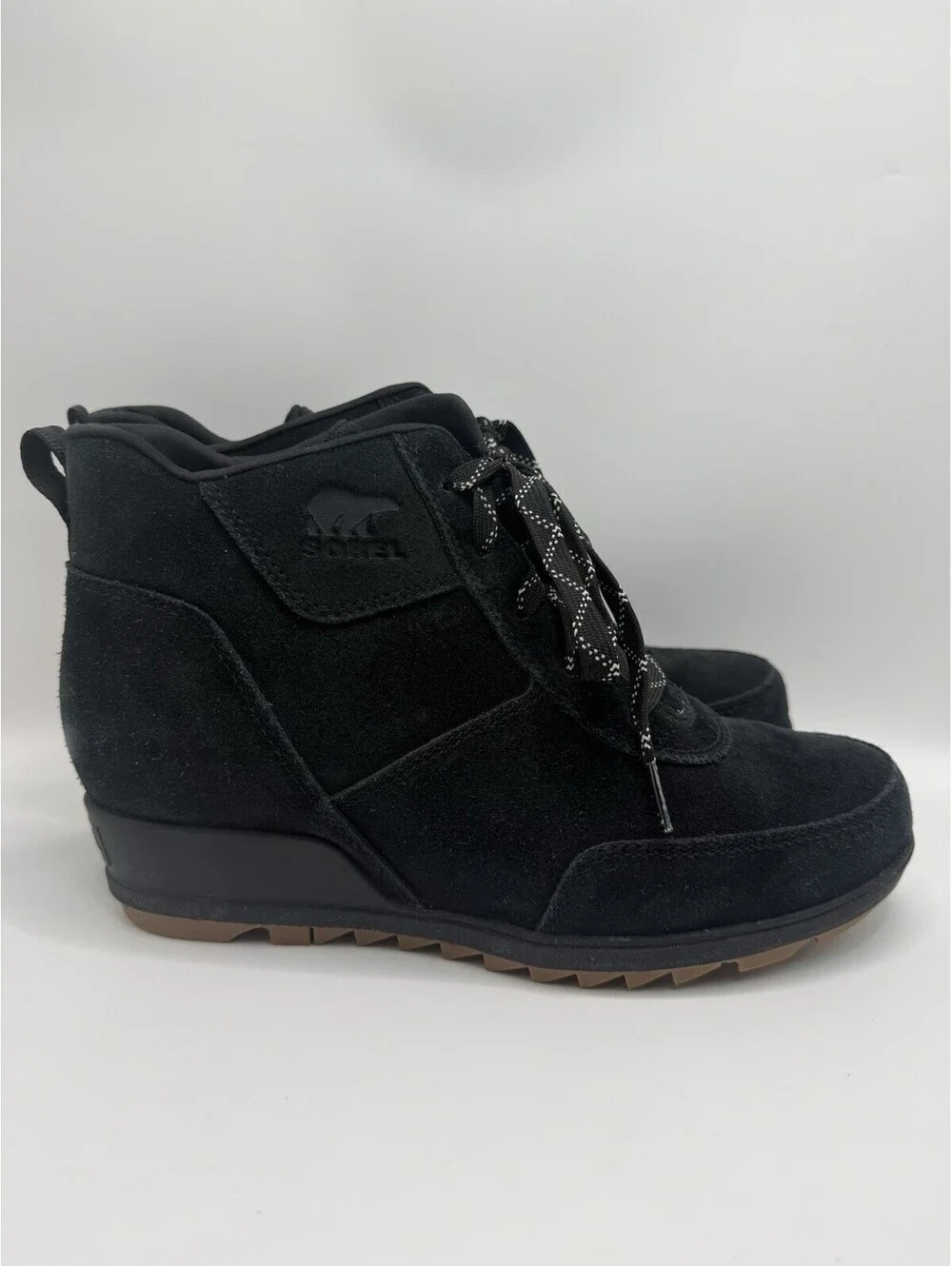 SOREL Evie Sport Lace Wedge Black Suede Ankle Boot Bootie Women Sz 10 NWOB